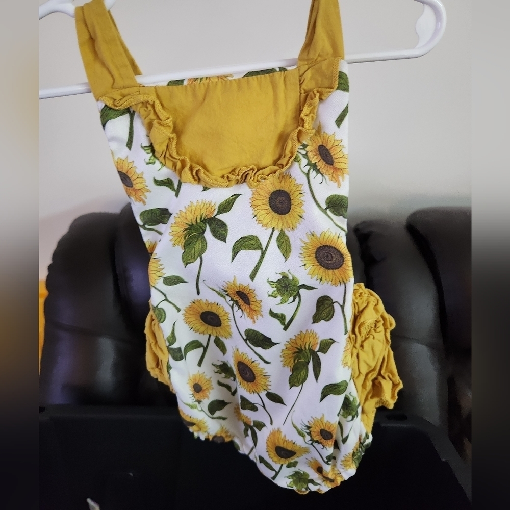 Sunflower ruffle bottom romper
